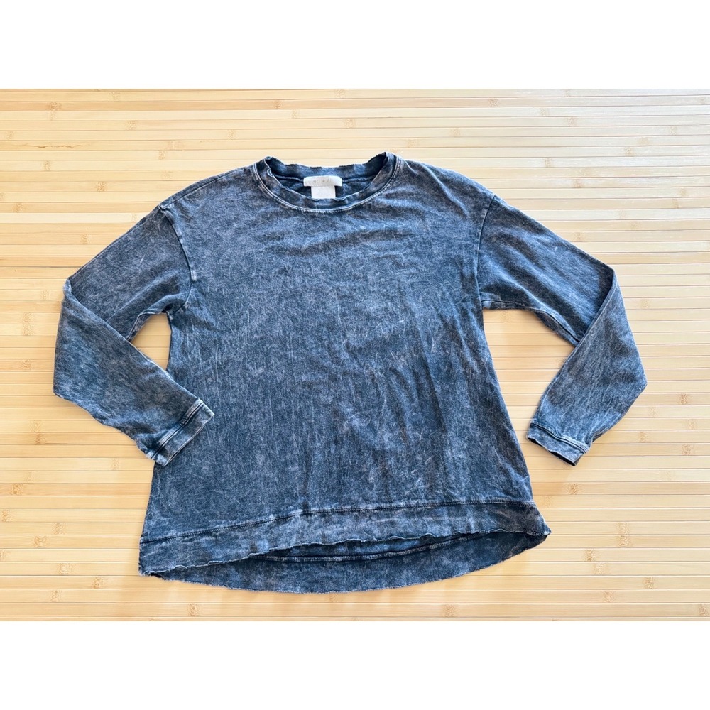 Eri + Ali Anthropologie Gray Acid Wash Long Sleeve Raw Hem Tee Shirt Womens S